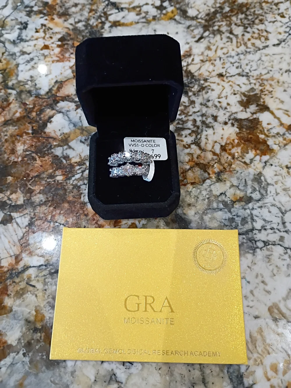 2-Piece Moissanite Bridal Ring Set Size 7 GRA Report